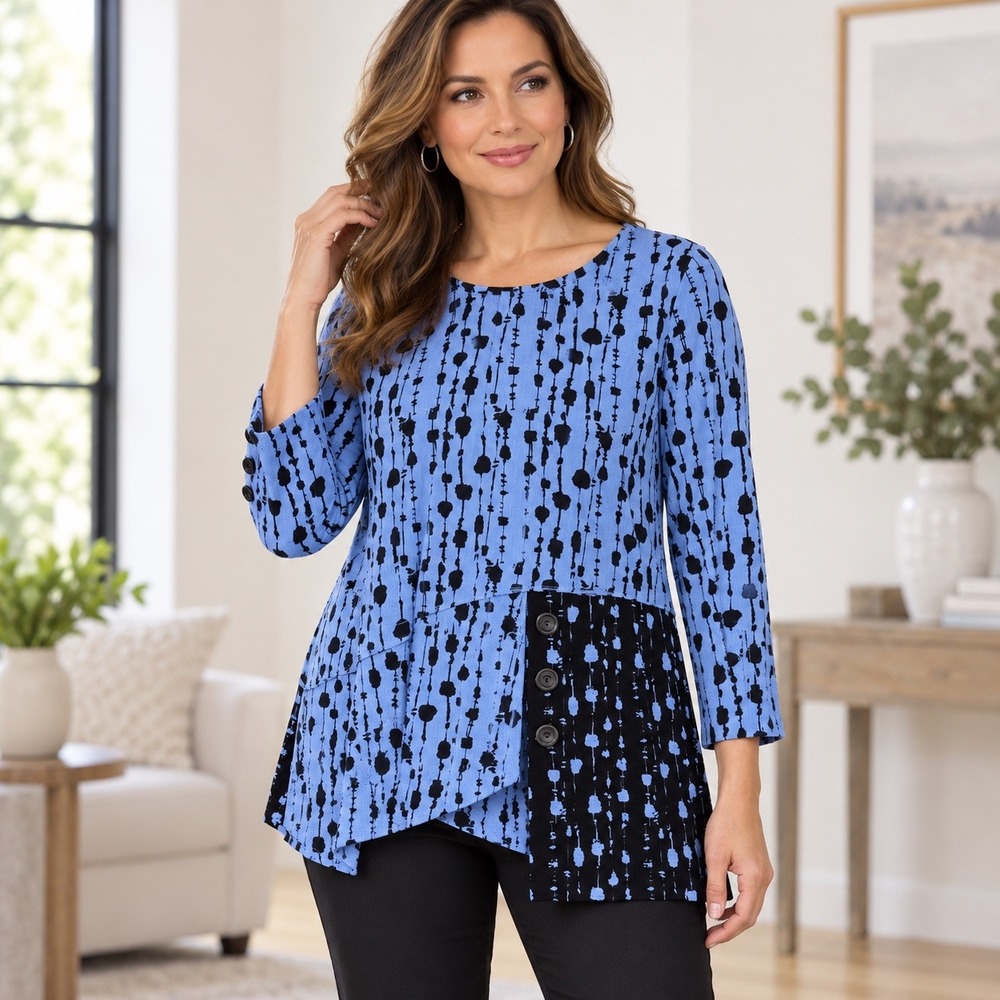 Habitat Clothes To Live In Tunic Top Small Blue Black Abstract Button